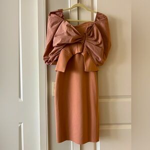 New with Tag ASOS Brown Sheath Dress with Sweetheart Neckline and Puff Sleeves